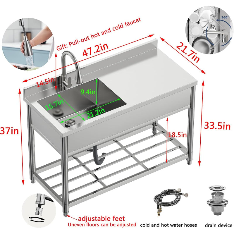 Freestanding Commercial Sink with Drainboard