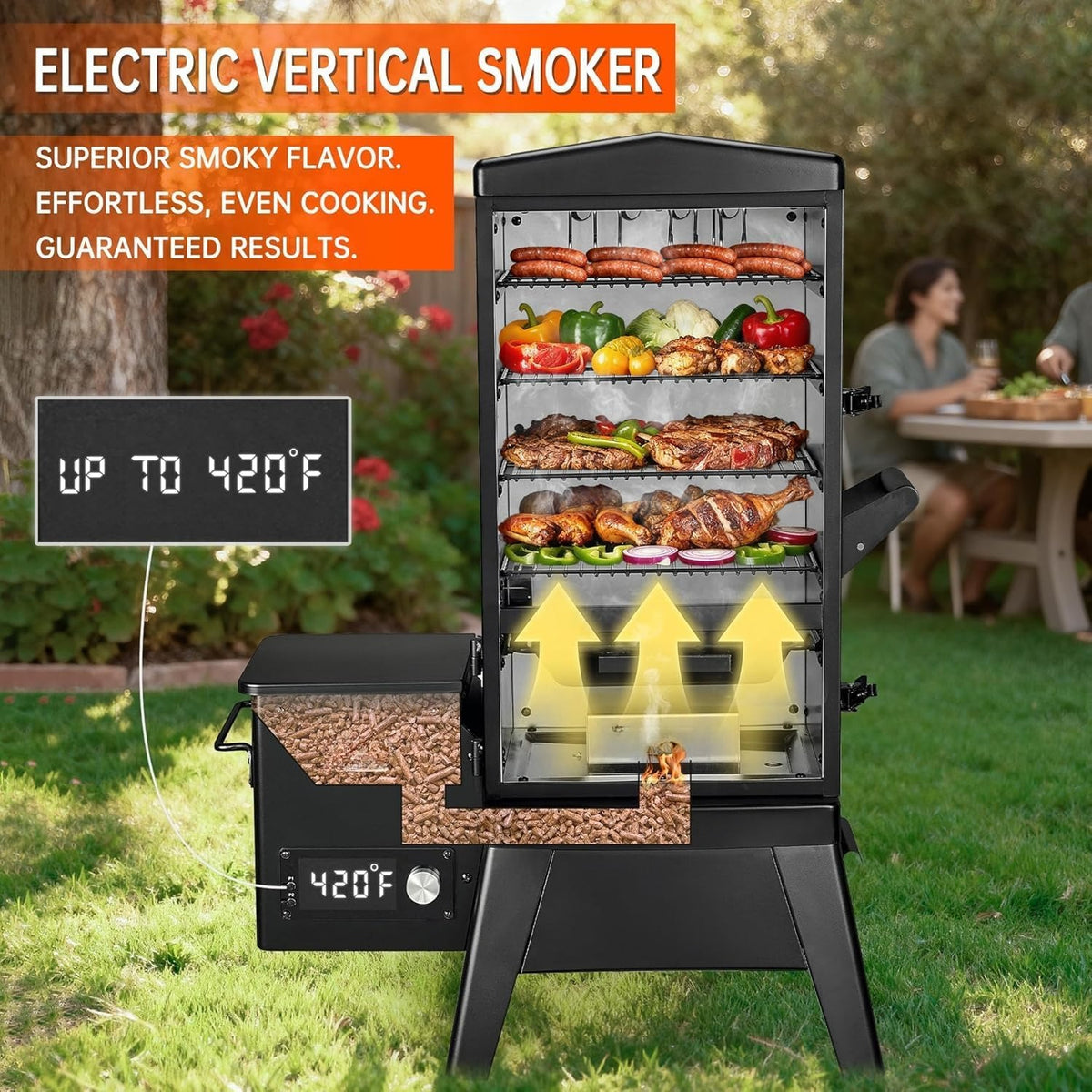 Vertical Pellet Smoker Grill with Meat Probe