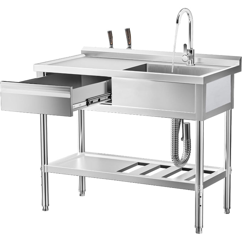 Freestanding 304 Stainless Steel Workbench Sink