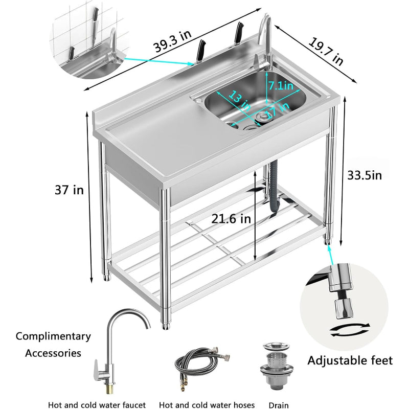 Freestanding Stainless Steel Prep Utility Sink