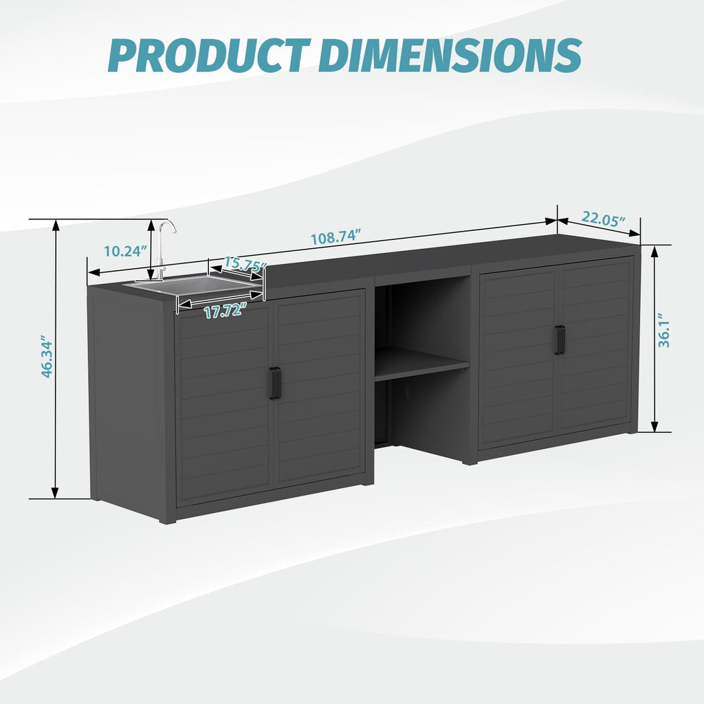 Aluminum Outdoor BBQ Prep Station with Sink