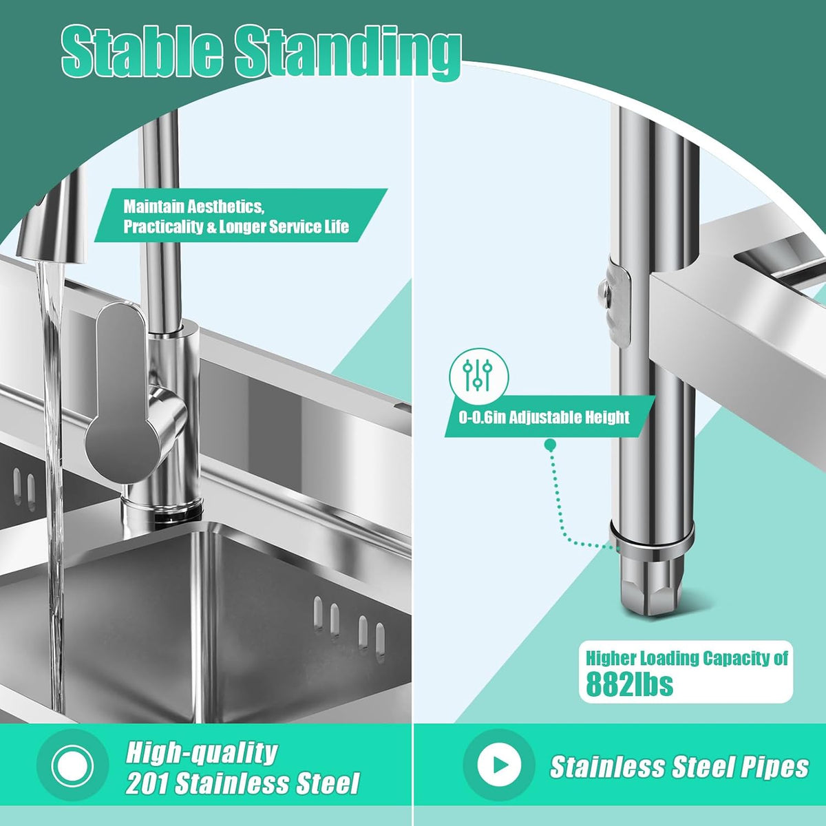 Freestanding Double‑Bowl Commercial Sink