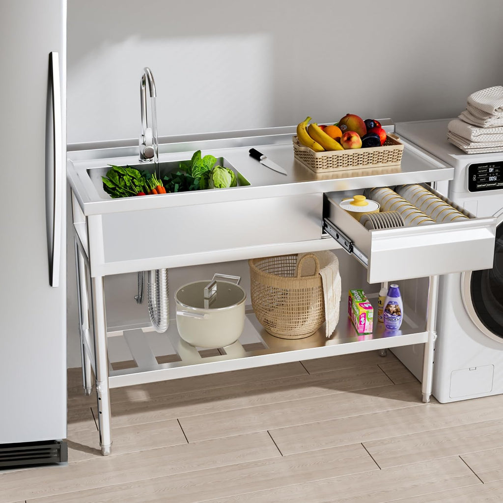 Freestanding 304 Stainless Steel Workbench Sink