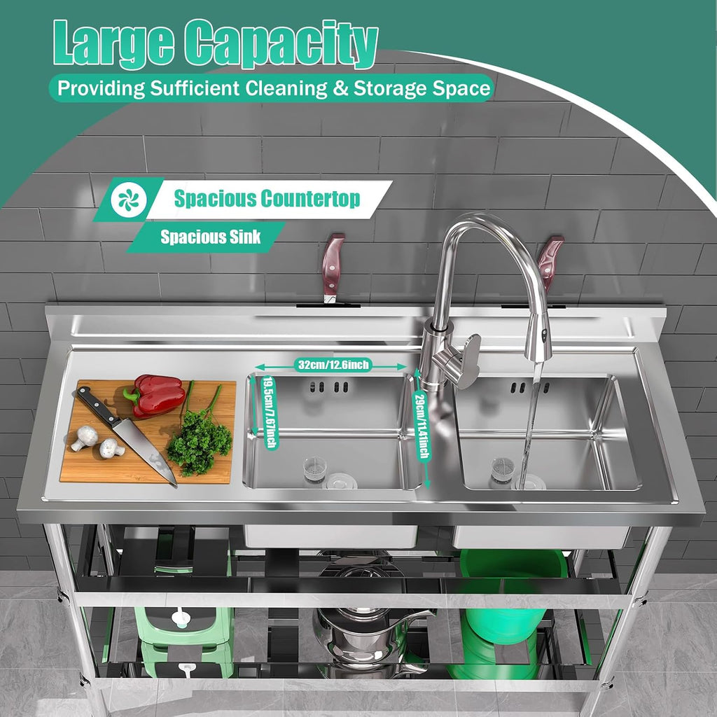 Freestanding Double‑Bowl Commercial Sink