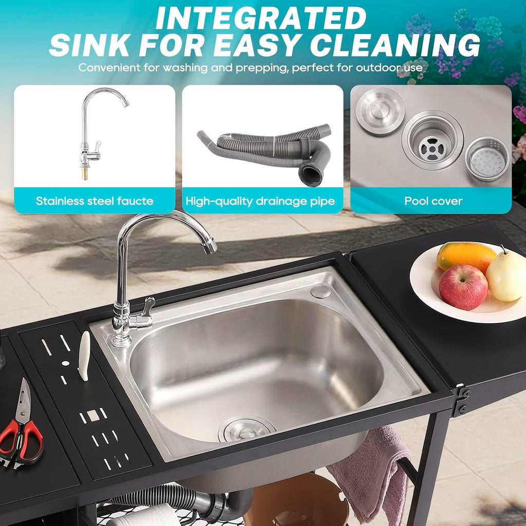 Outdoor Grill Cart with Sink & Storage