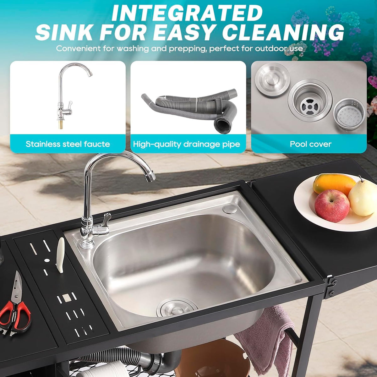 Outdoor Grill Cart with Sink & Storage