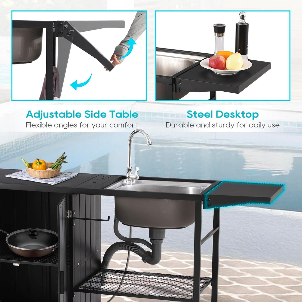Outdoor Grill Cart with Sink & Storage