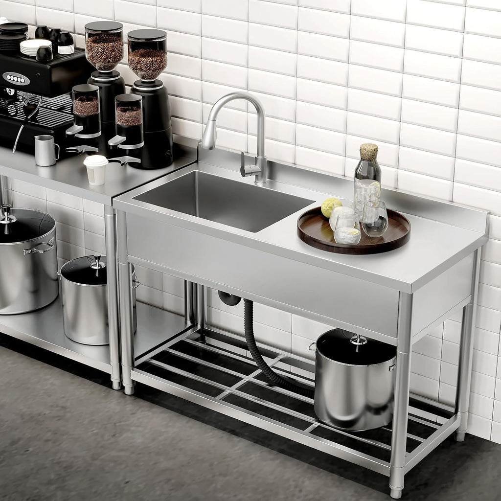 Freestanding Commercial Sink with Drainboard