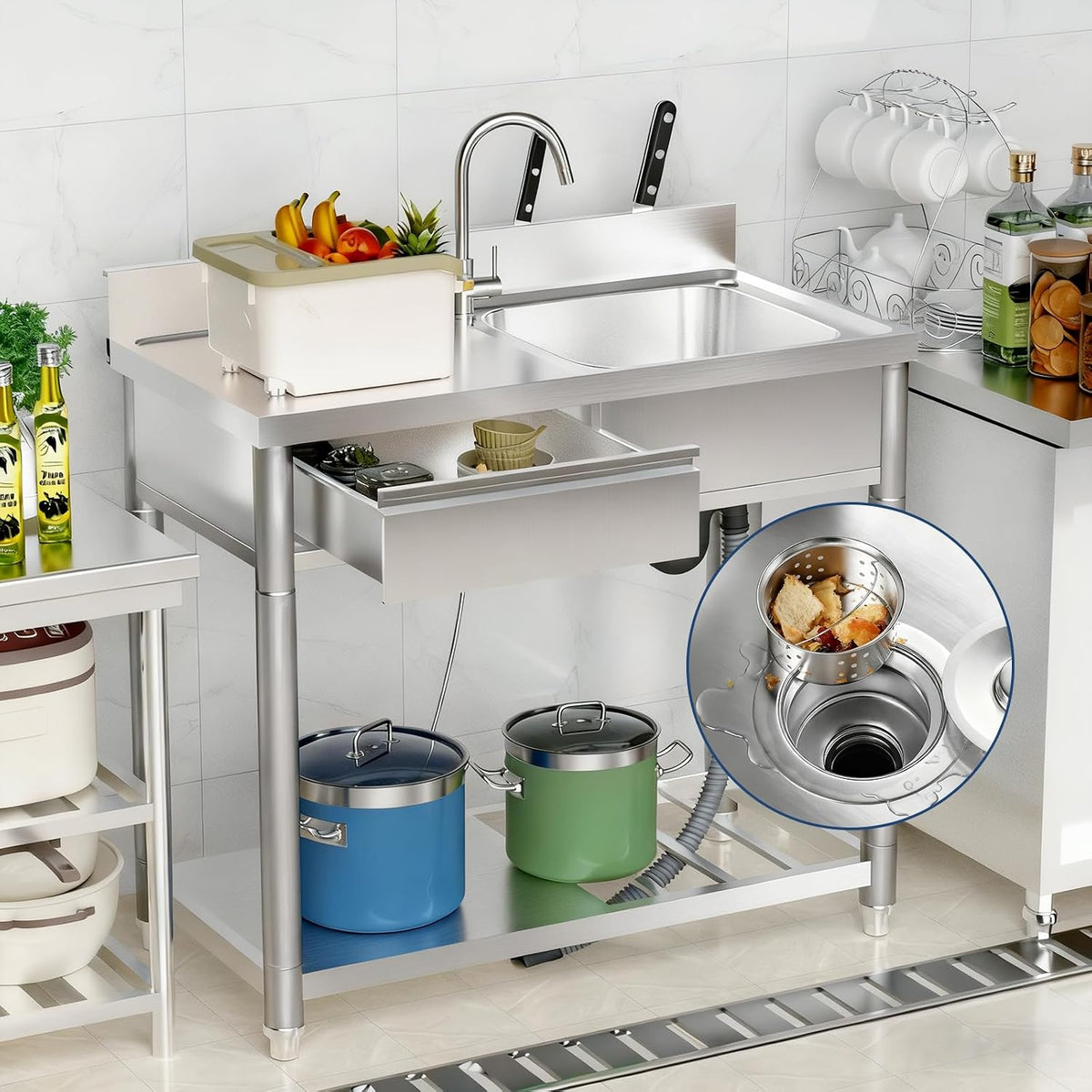 Freestanding 304 Stainless Steel Utility Sink