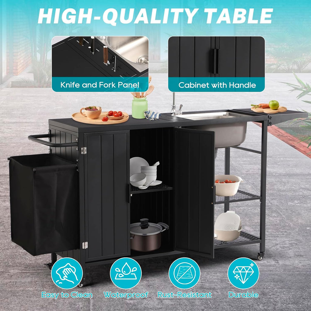 Outdoor Grill Cart with Sink & Storage