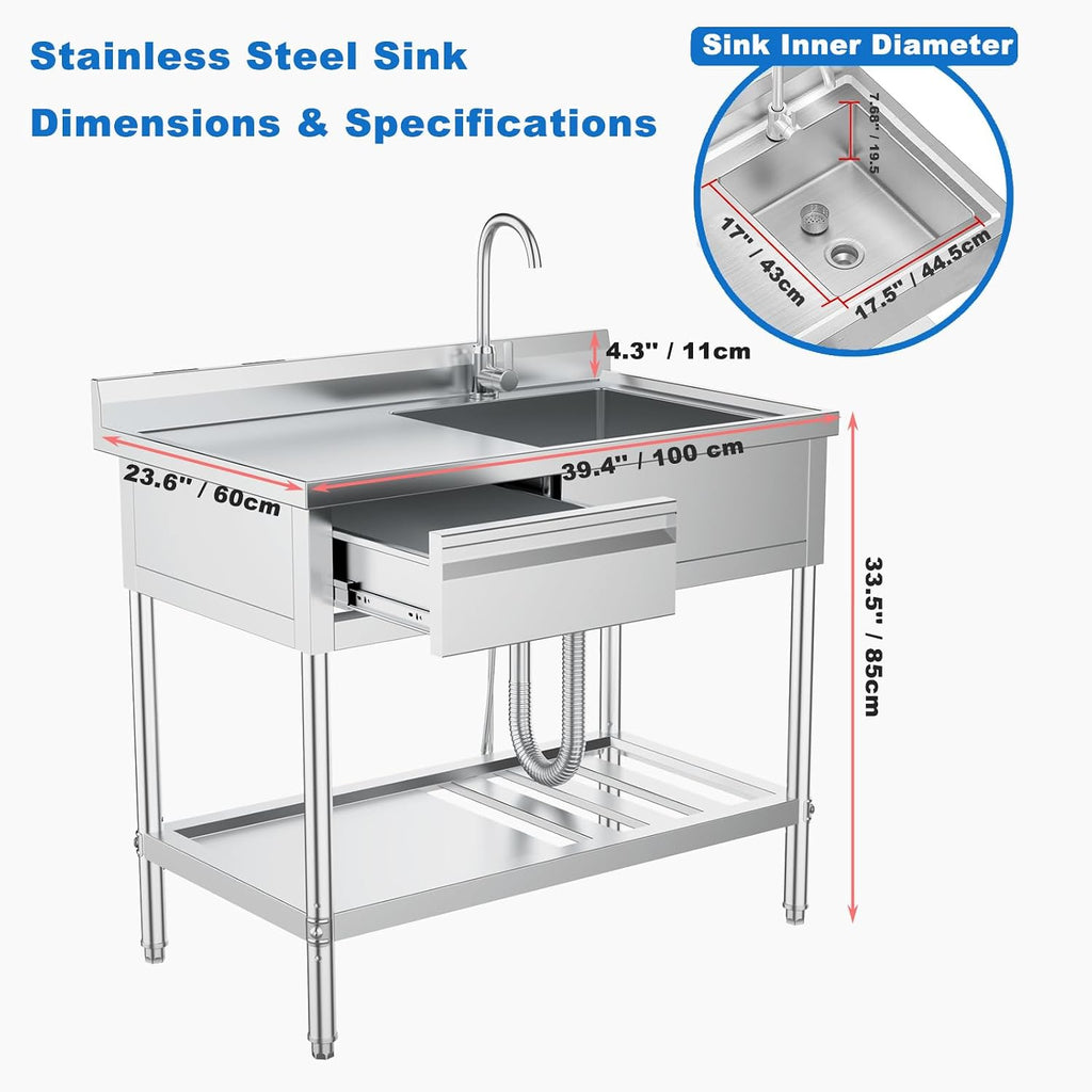 Stainless Steel Utility Sink with Drawers