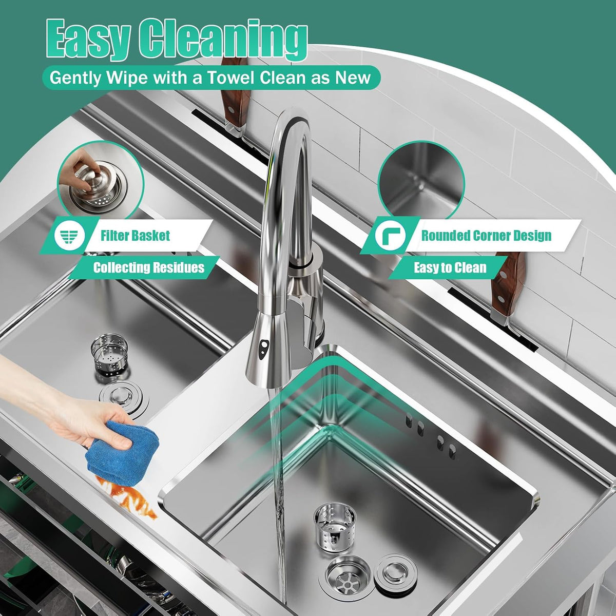 Freestanding Double‑Bowl Commercial Sink