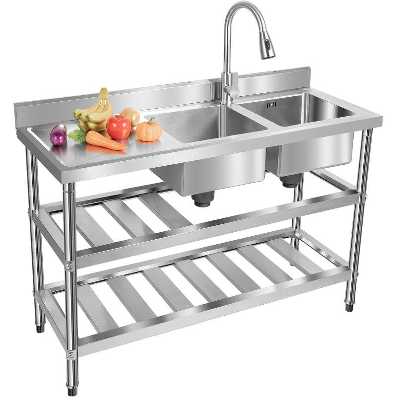 Freestanding Double‑Bowl Commercial Sink