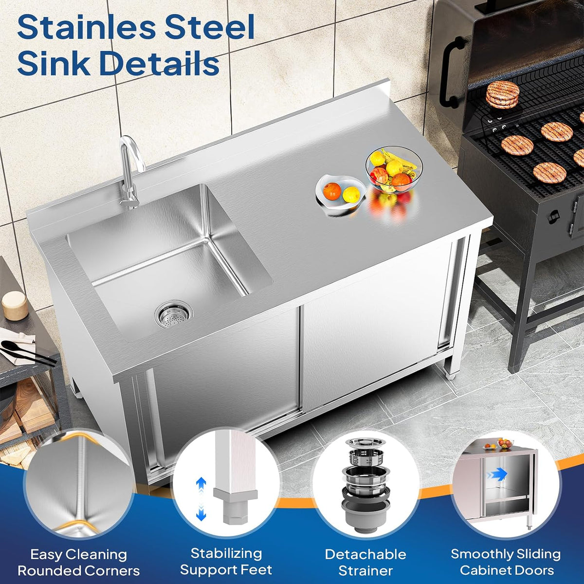 Freestanding Commercial Sink with Cabinet