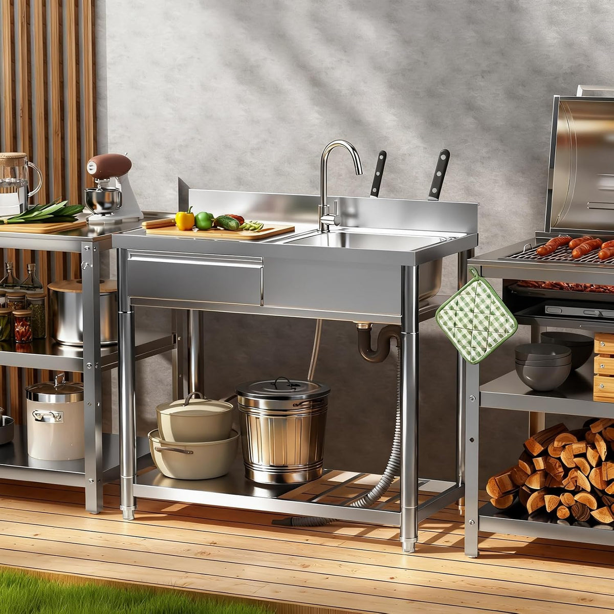 Freestanding 304 Stainless Steel Utility Sink