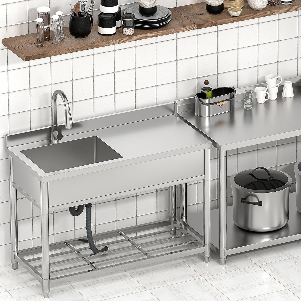 Freestanding Commercial Sink with Drainboard