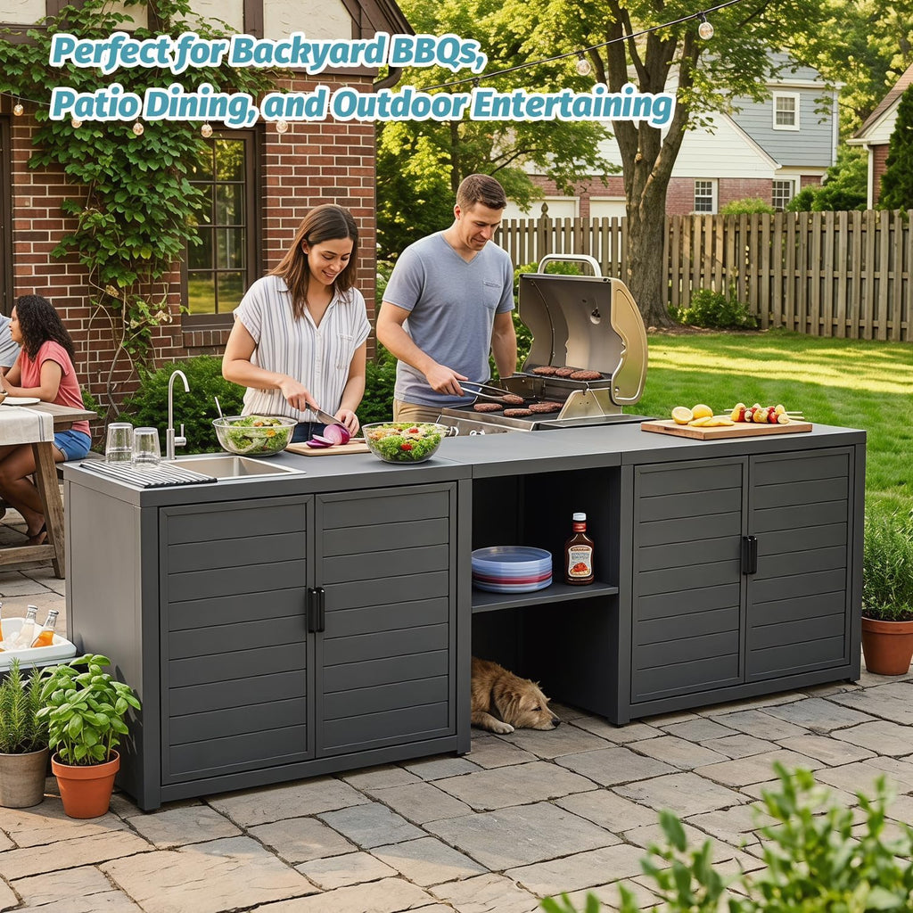 Aluminum Outdoor BBQ Prep Station with Sink