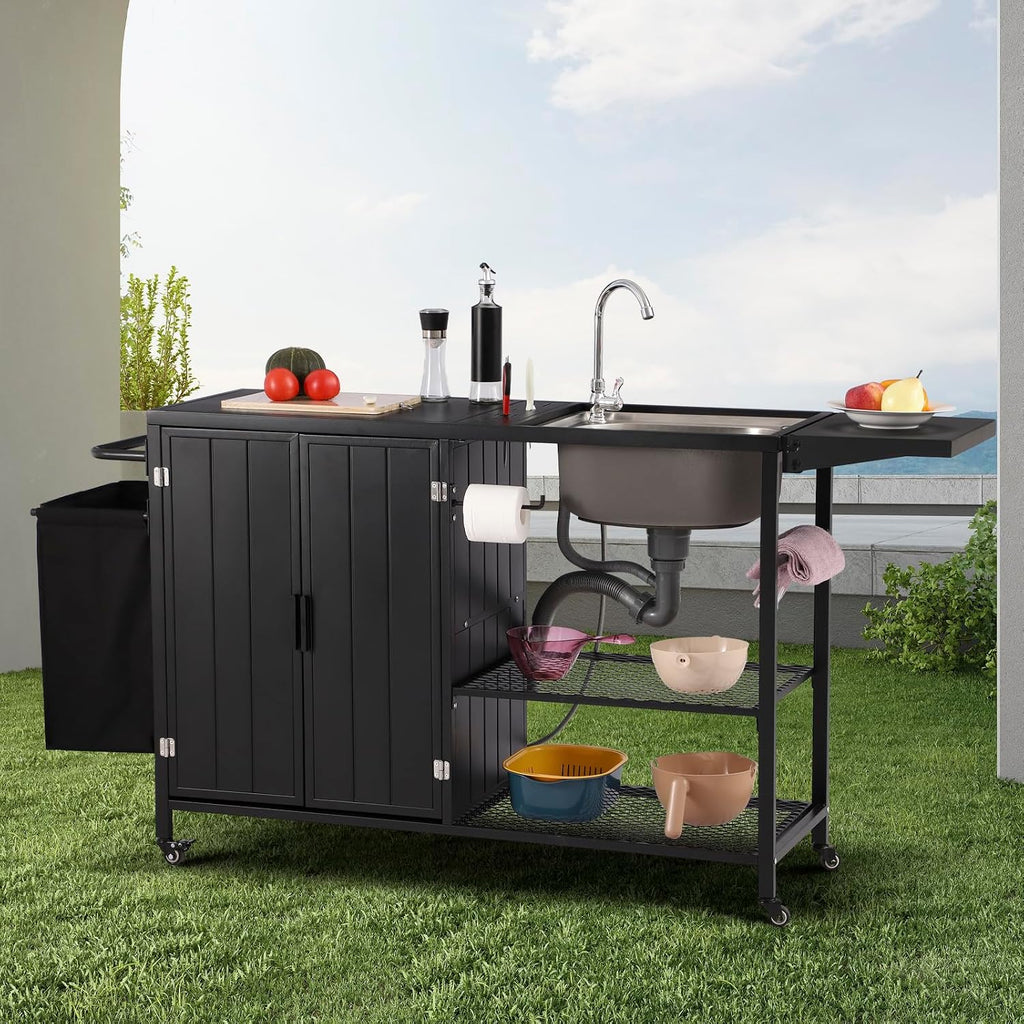 Outdoor Grill Cart with Sink & Storage