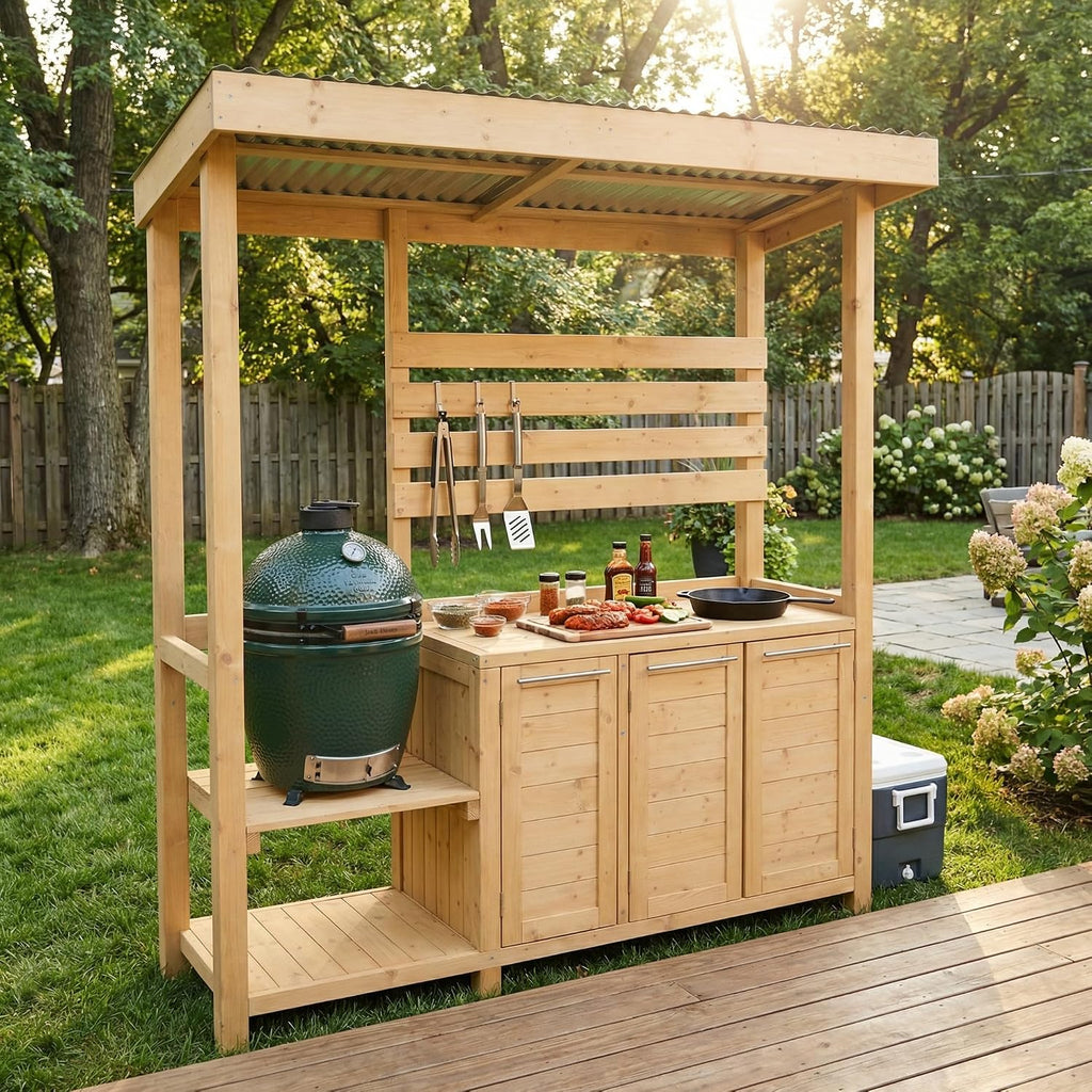 Cedar Wood Outdoor Kitchen Grill Bar Counter