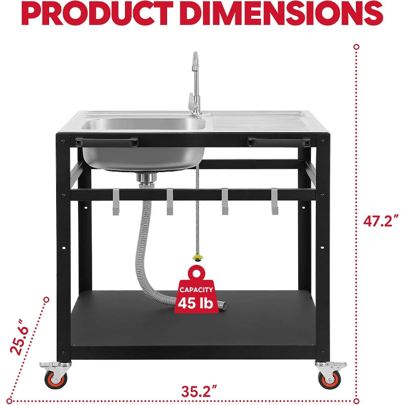 Stainless Steel Outdoor Grill Sink Cart Set