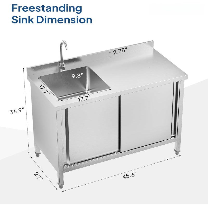 Freestanding Commercial Sink with Cabinet