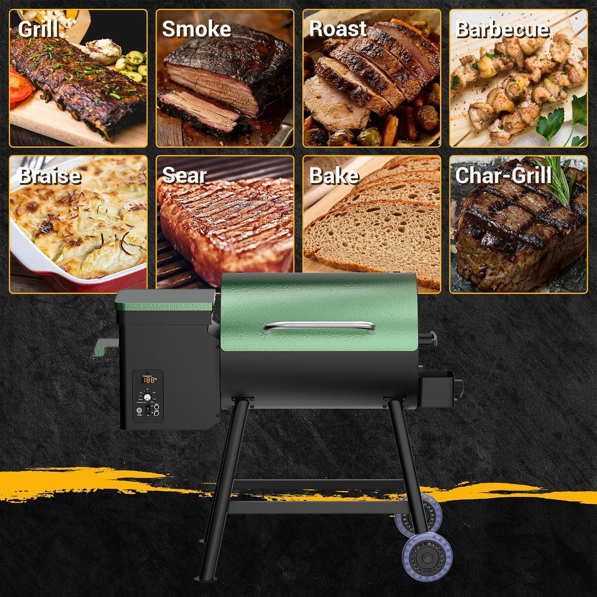 8‑in‑1 Electric Wood Pellet Smoker Grill
