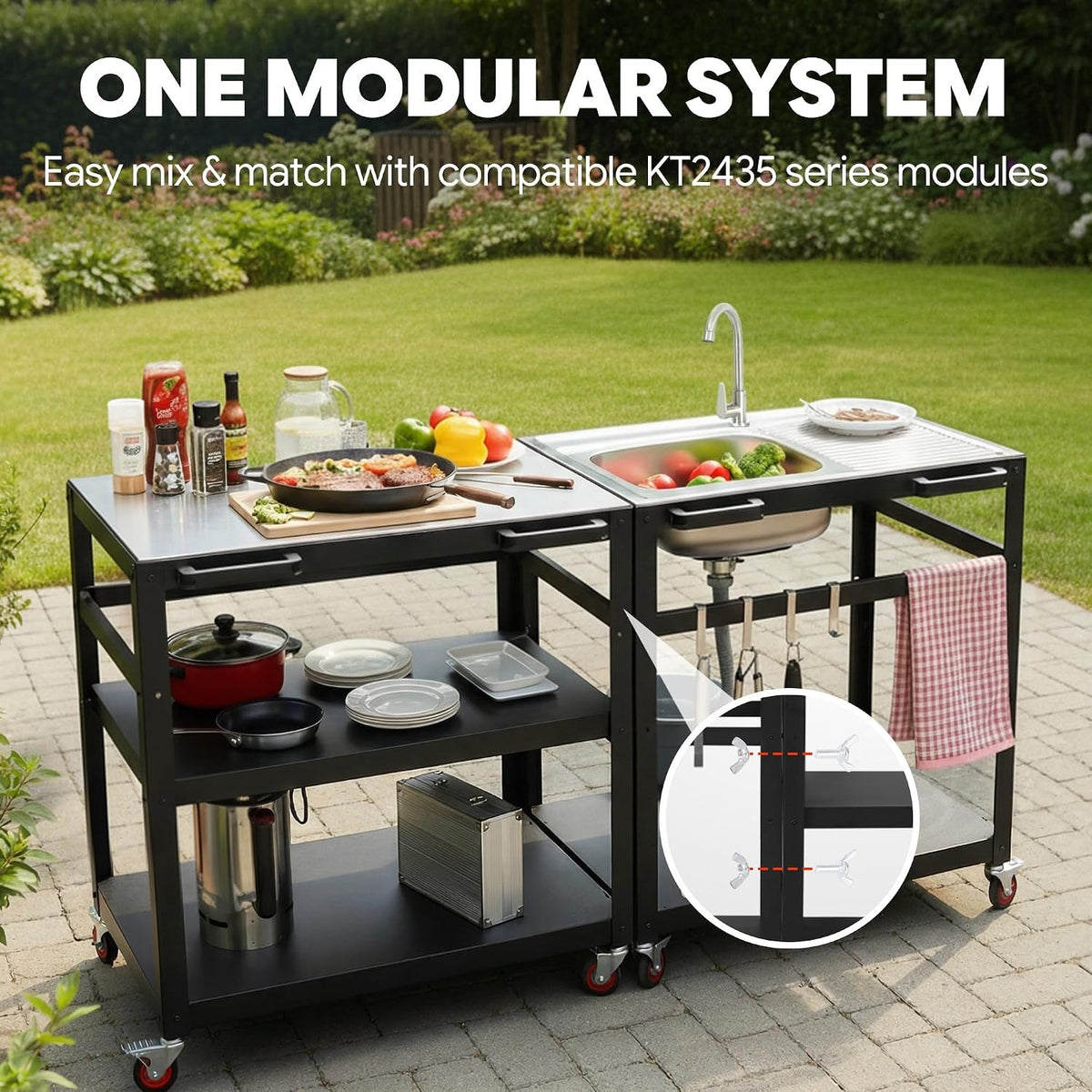 Stainless Steel Outdoor Grill Sink Cart Set